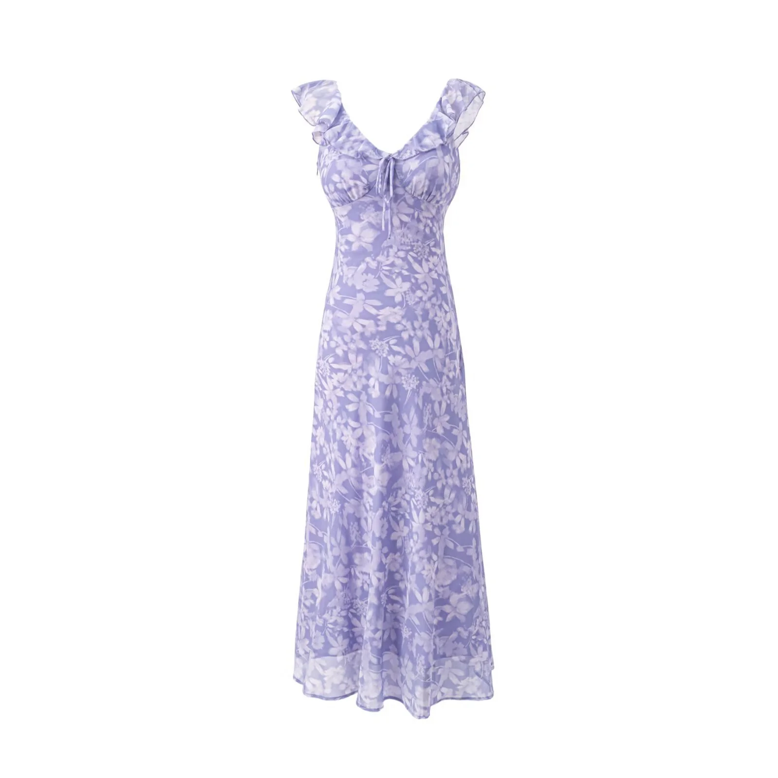 Damen Maxikleid mit romantischem Blumenmuster und raffinierten Rüschendetails R&B