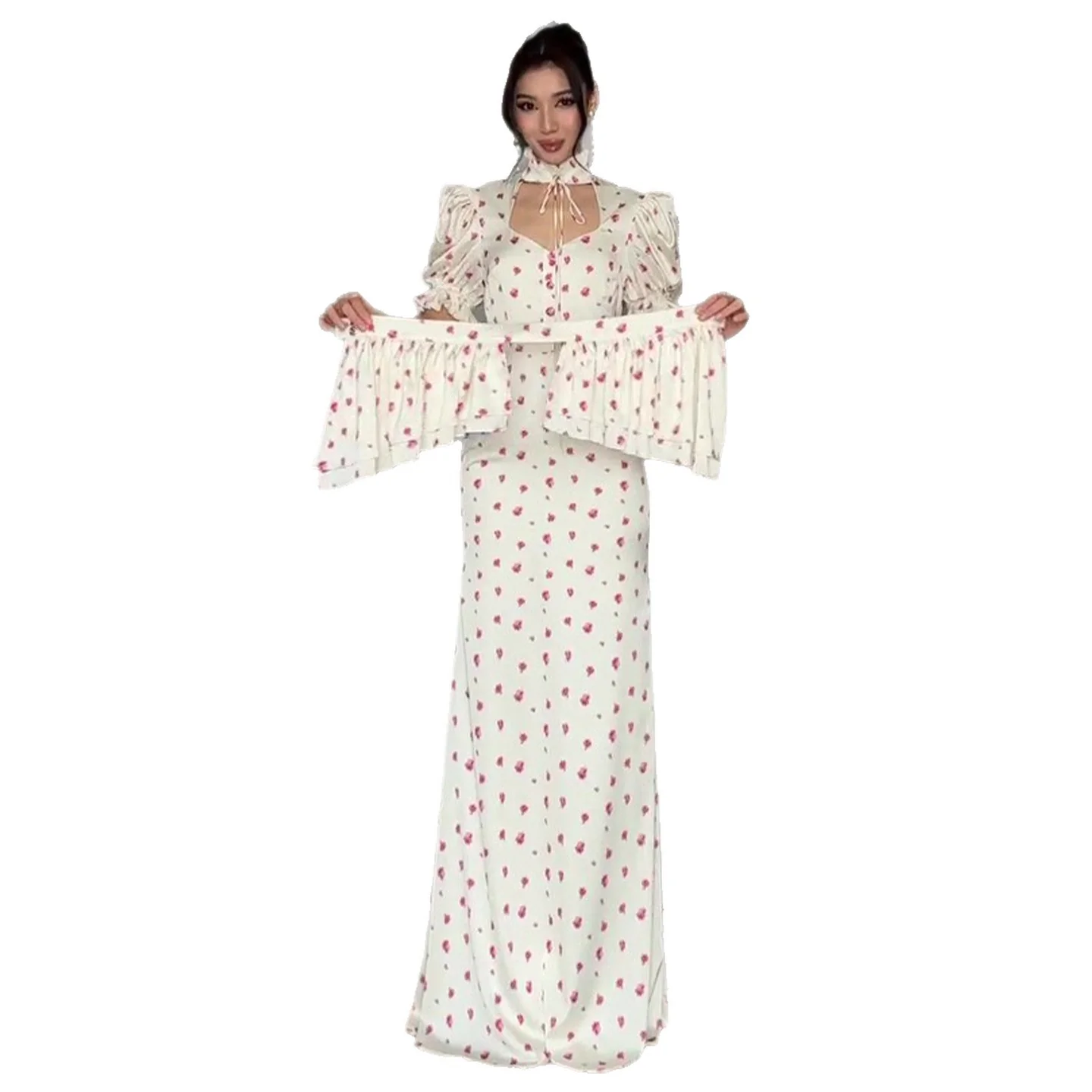 Damen Maxikleid mit romantischem Puffärmel-Design und verspieltem Rüschensaum R&B - Image 5