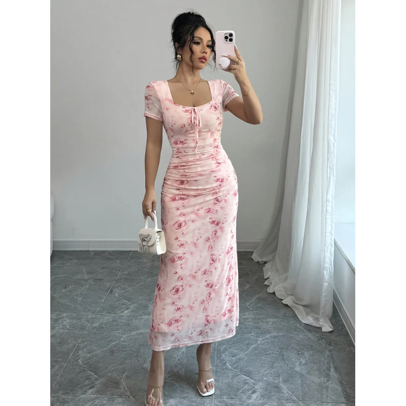 Damen Maxikleid mit Rüschendetails und floralem Design R&B