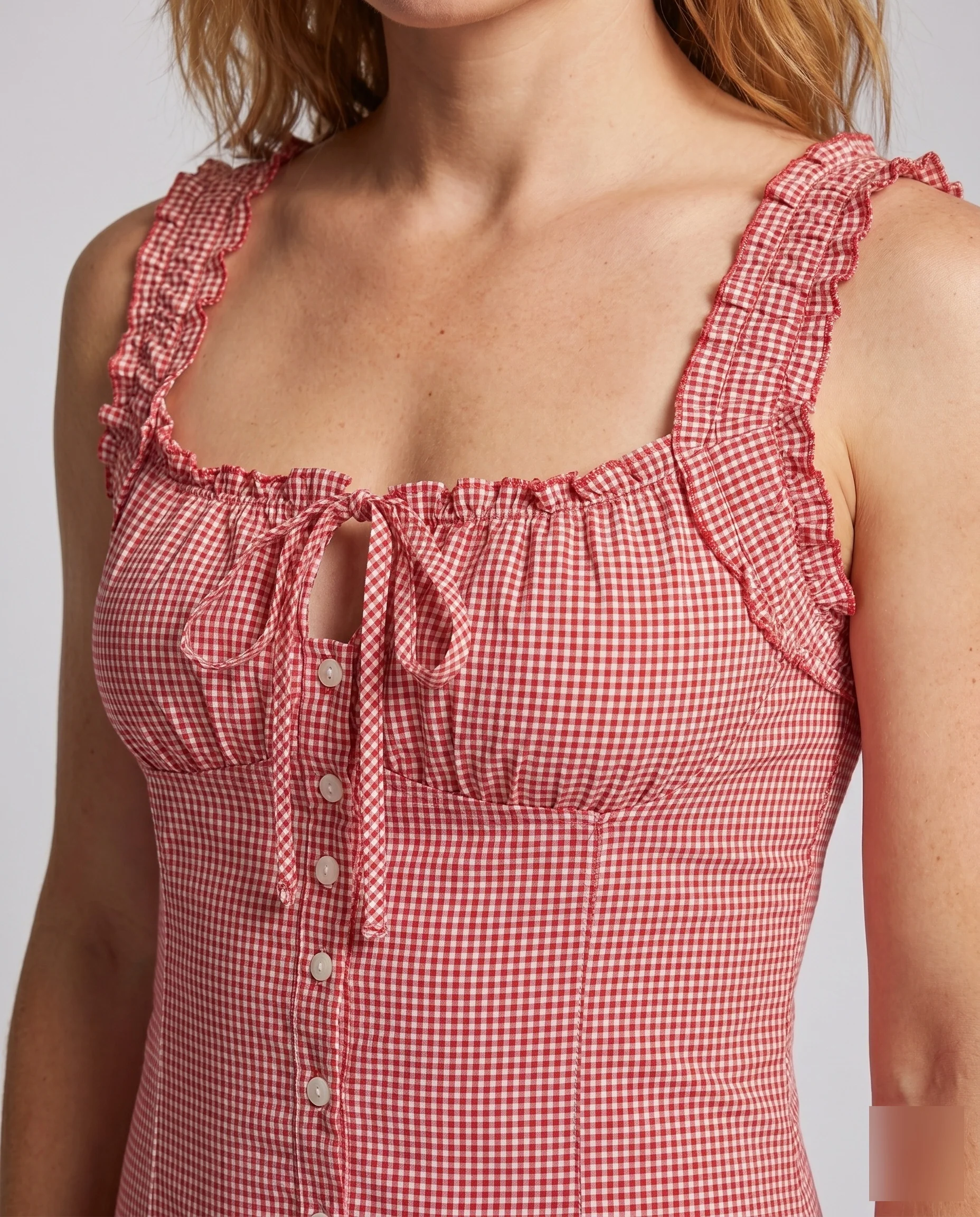Damen Maxikleid mit Rüschendetails und Knopfverschluss - Image 3