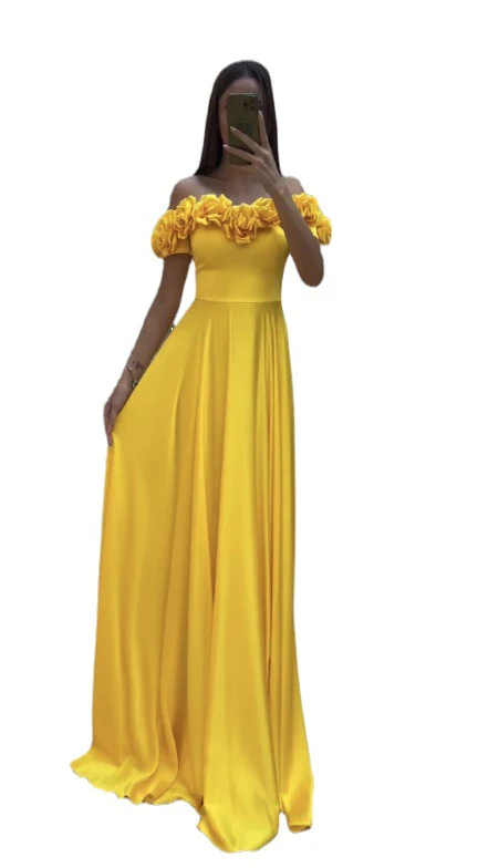 Damen Maxikleid mit Rüschendetails und schulterfreiem Design R&B - Image 5