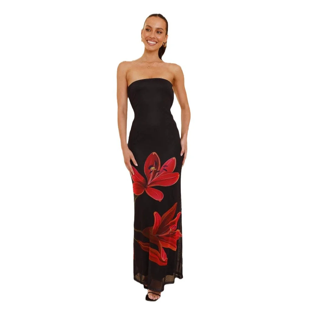 Damen Maxikleid mit schicker Blumendekoration und strapless Design R&B - Image 5