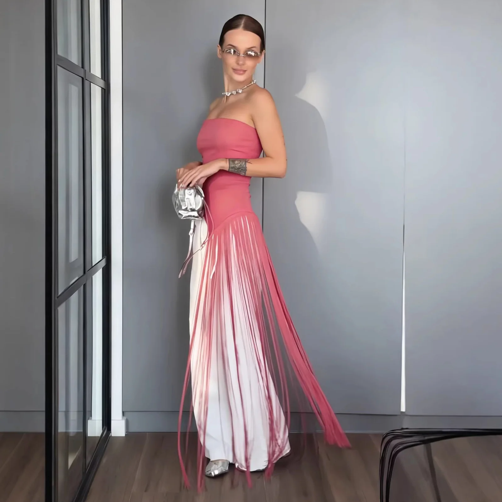 Damen Maxikleid mit schimmerndem Fransen-Design R&B - Image 3