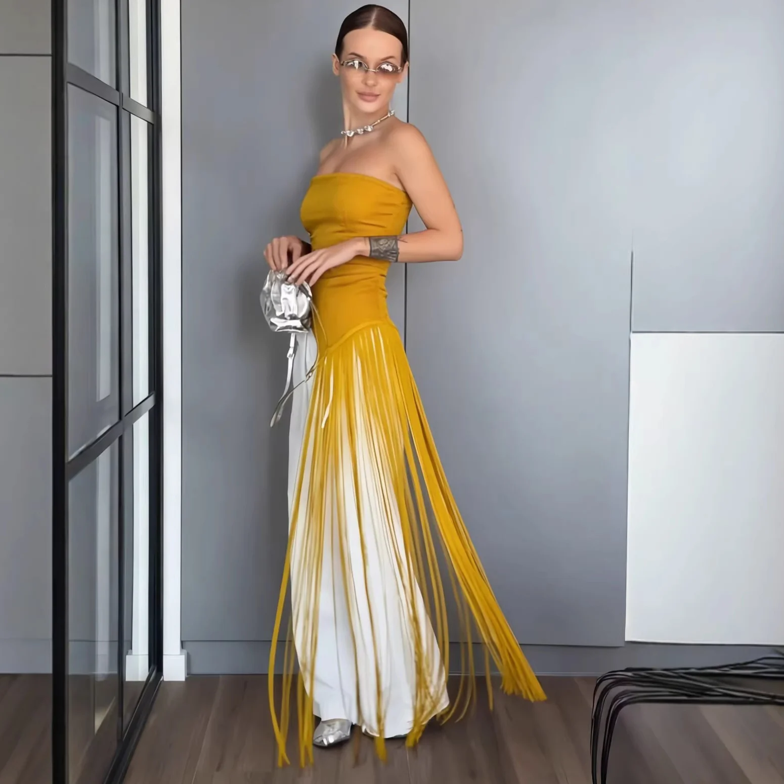 Damen Maxikleid mit schimmerndem Fransen-Design R&B - Image 4