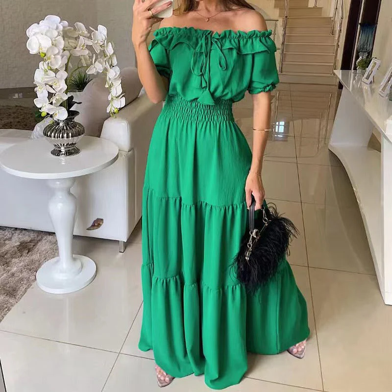Damen Maxikleid mit Schulterfreiem Design und Voluminösen Rüschen R&B - Image 2