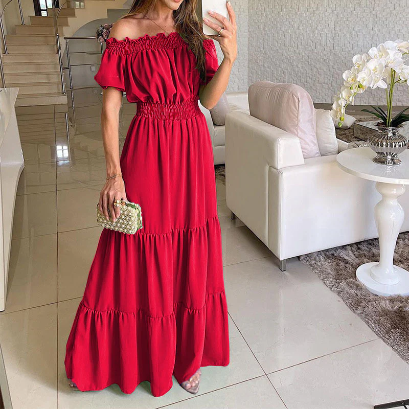 Damen Maxikleid mit schulterfreiem Design und voluminösen Rüschendetails R&B - Image 3