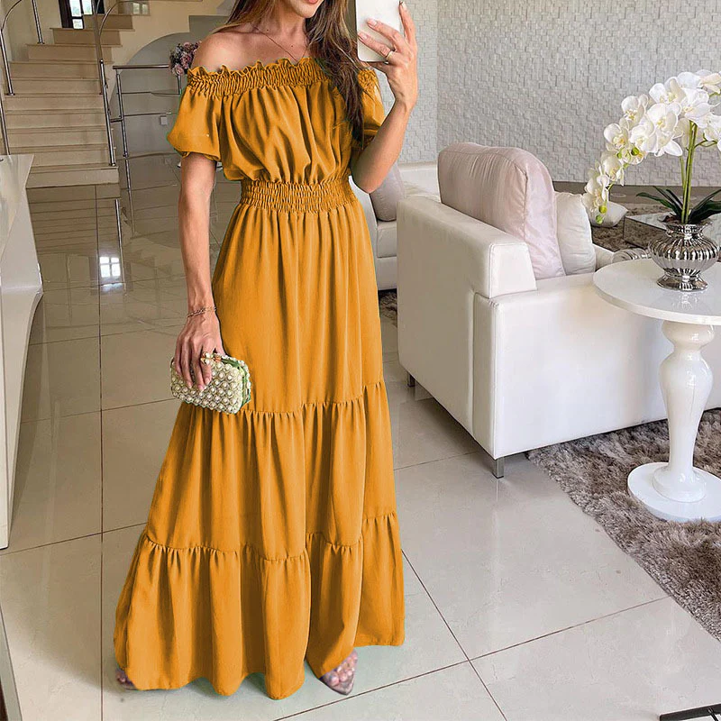 Damen Maxikleid mit schulterfreiem Design und voluminösen Rüschendetails R&B - Image 8