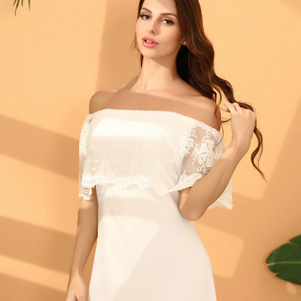 Damen Maxikleid mit schulterfreiem Design und zarter Spitzenverzierung R&B - Image 2