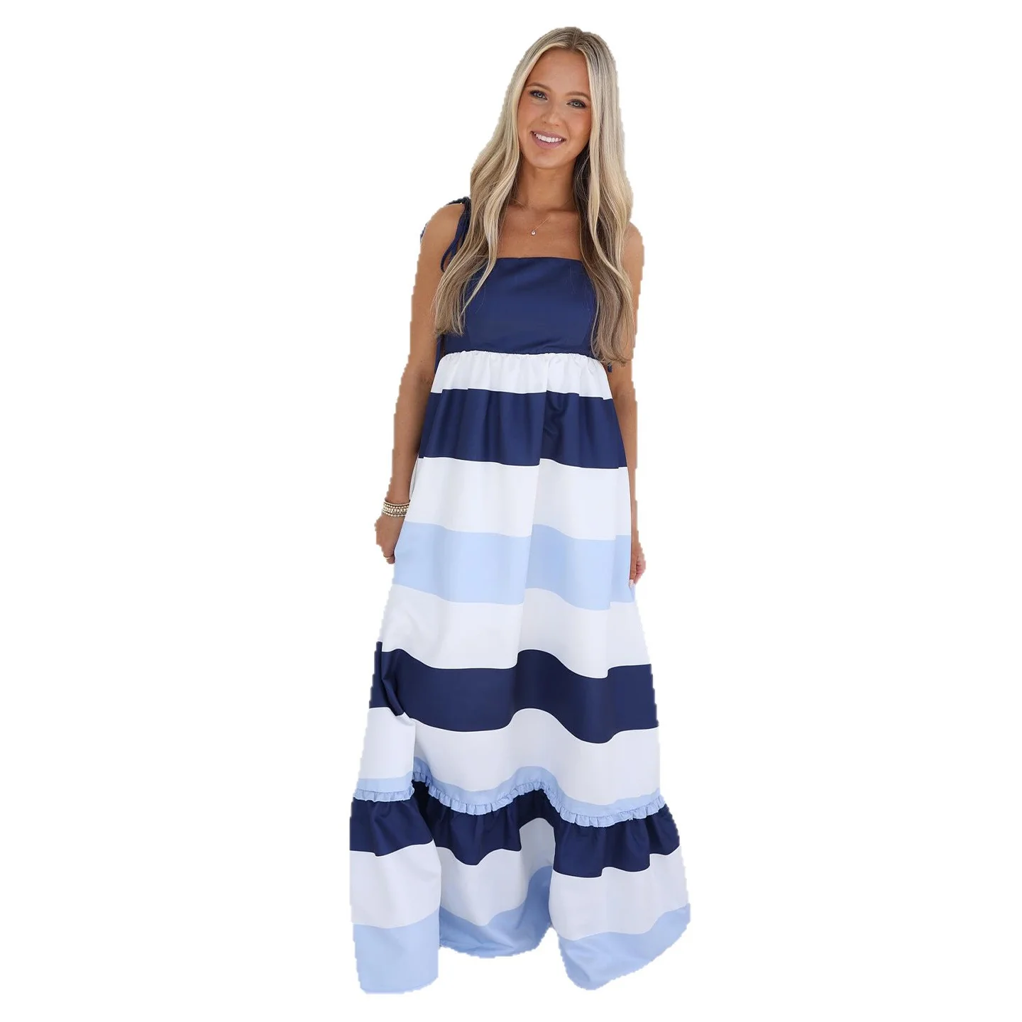 Damen Maxikleid mit schwingendem Rock und modischem Streifenmuster R&B - Image 5