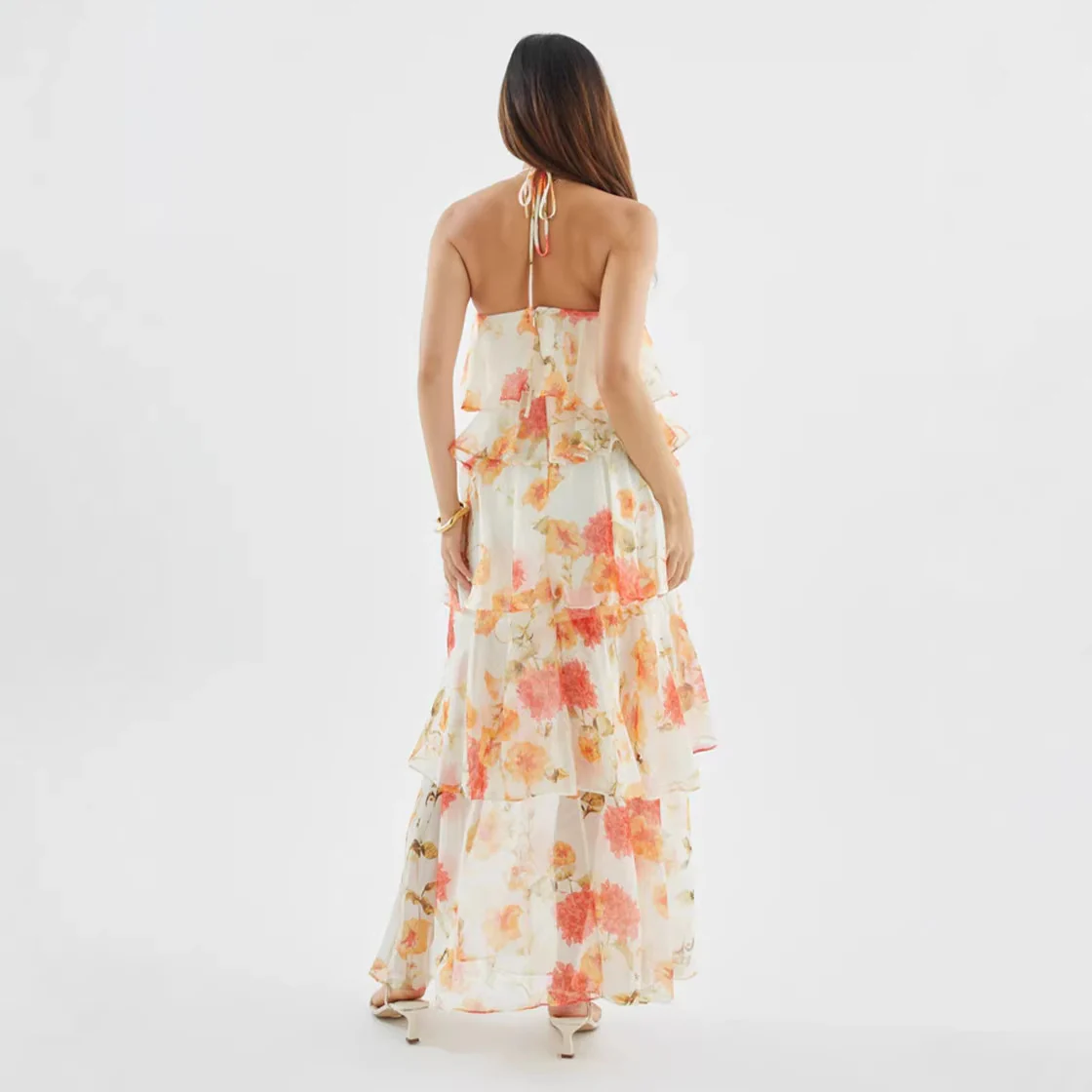 Damen Maxikleid mit schwingenden Volants und modernen Punkten R&B - Image 3