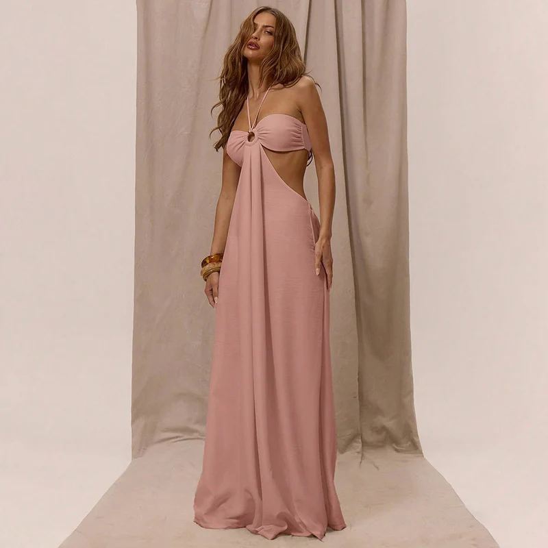 Damen Maxikleid mit seitlichem Cut-Out und Halterneck-Design R&B - Image 4