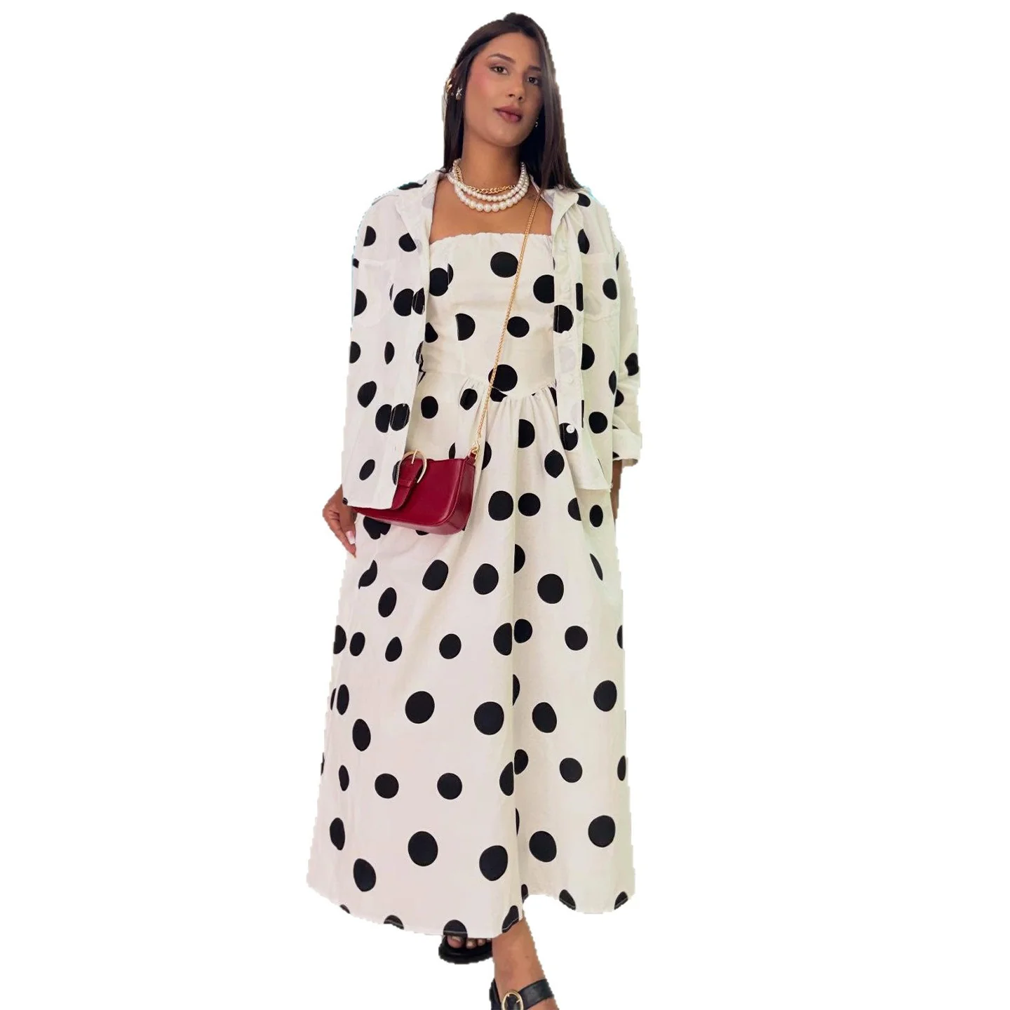 Damen Maxikleid mit stilvollem Punktedesign und lässigem Sakko R&B - Image 5