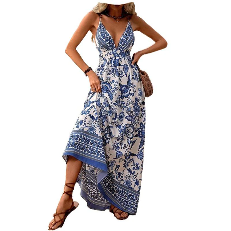 Damen Maxikleid mit tiefem V-Ausschnitt und floralen Mustern R&B - Image 5
