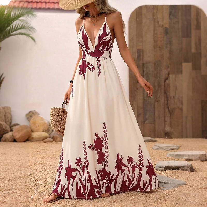 Damen Maxikleid mit tiefem V-Ausschnitt und floraler Applikation R&B - Image 2