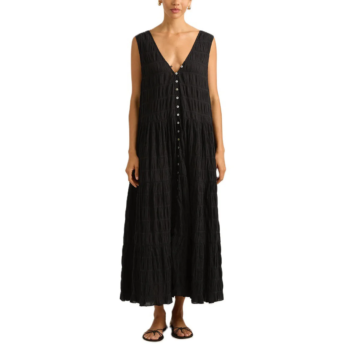 Damen Maxikleid mit tiefem V-Ausschnitt und gestuftem Design R&B - Image 4