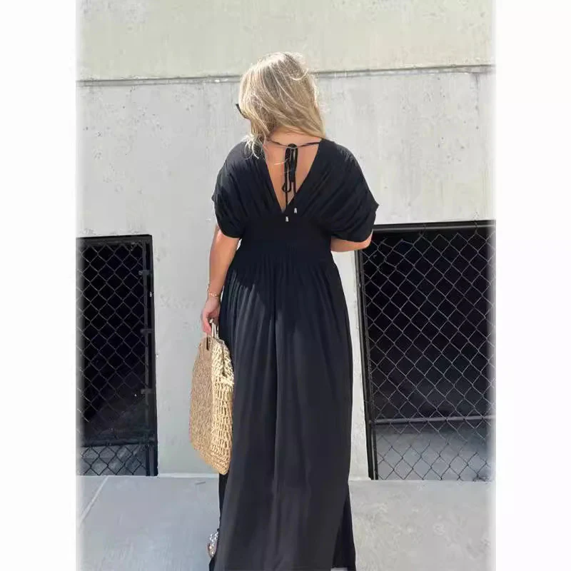 Damen Maxikleid mit tiefem V-Ausschnitt und praktischen Seitentaschen R&B - Image 9