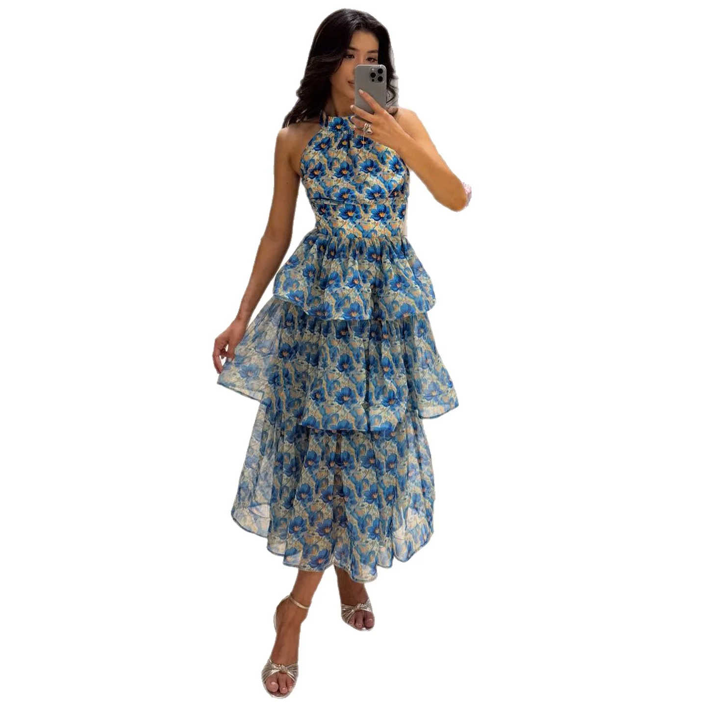 Damen Maxikleid mit transparenten Schichten und floralem Design R&B - Image 5