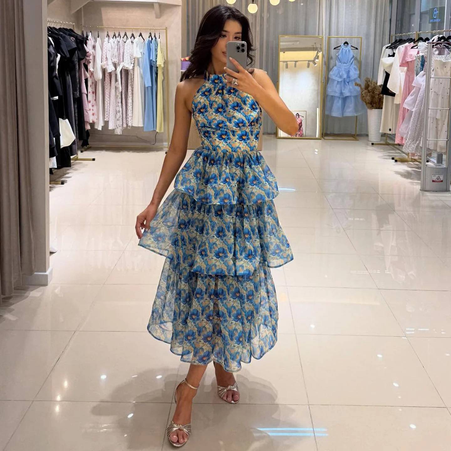Damen Maxikleid mit transparenten Schichten und floralem Design R&B - Image 6