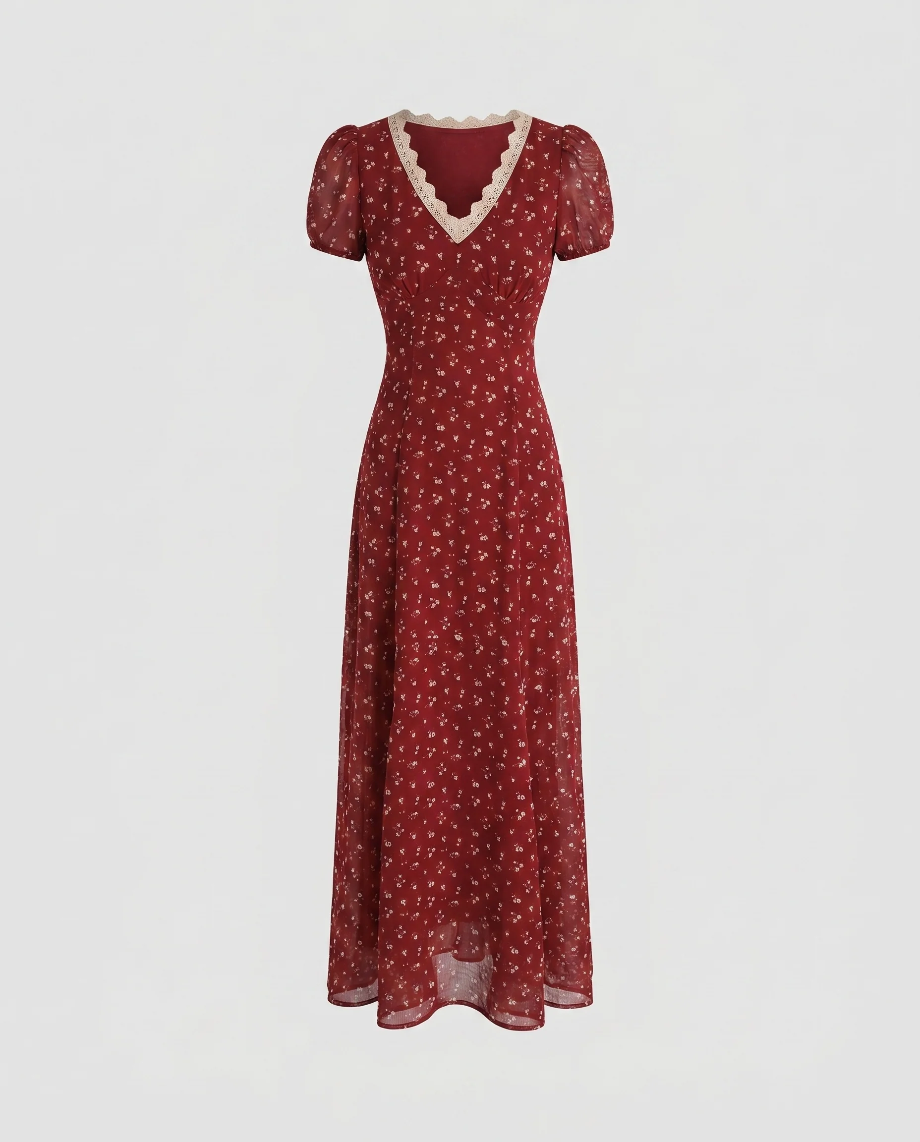 Damen Maxikleid mit V-Ausschnitt und Puffärmeln R&B - Image 5
