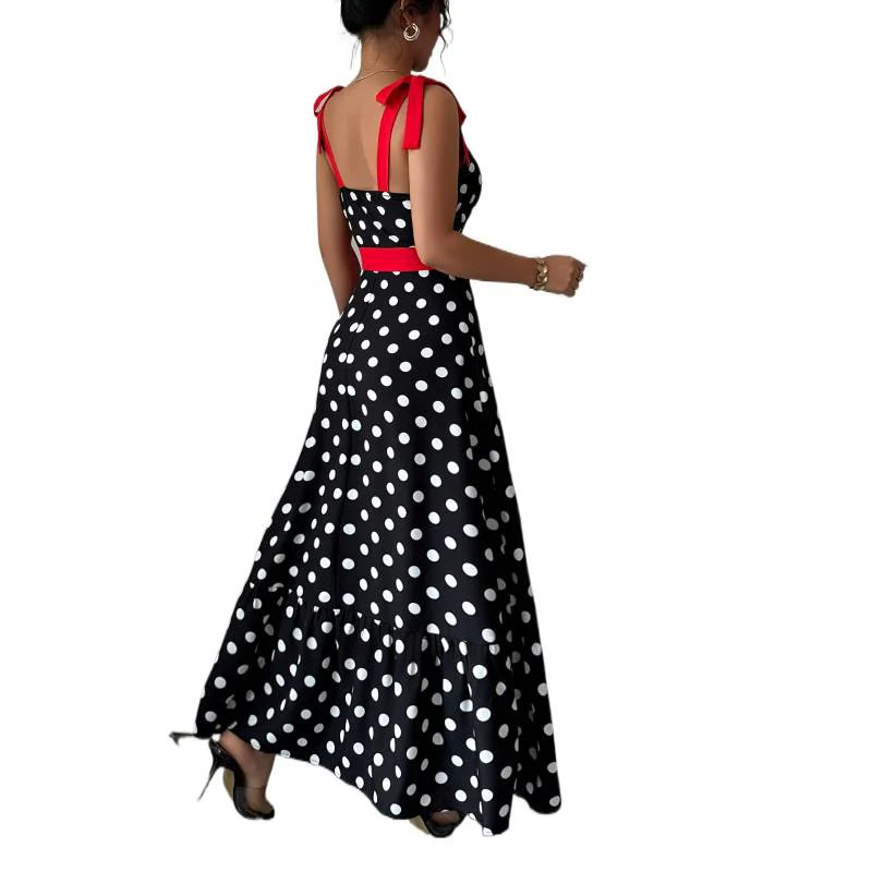 Damen Maxikleid mit verspieltem Polka-Dot-Muster und kontrastierendem Gürtel R&B - Image 4