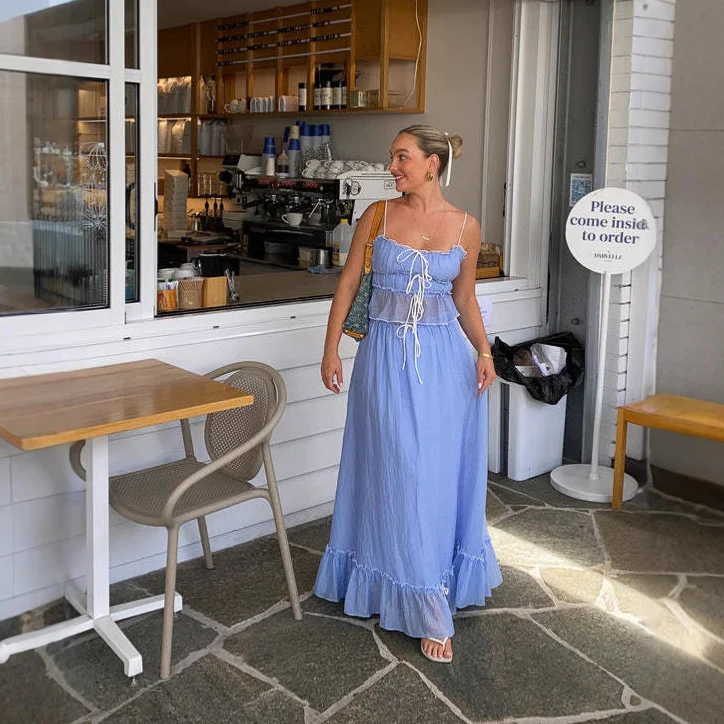 Damen Maxikleid mit verspieltem Rüschensaum und praktischen Bindebändern R&B - Image 2