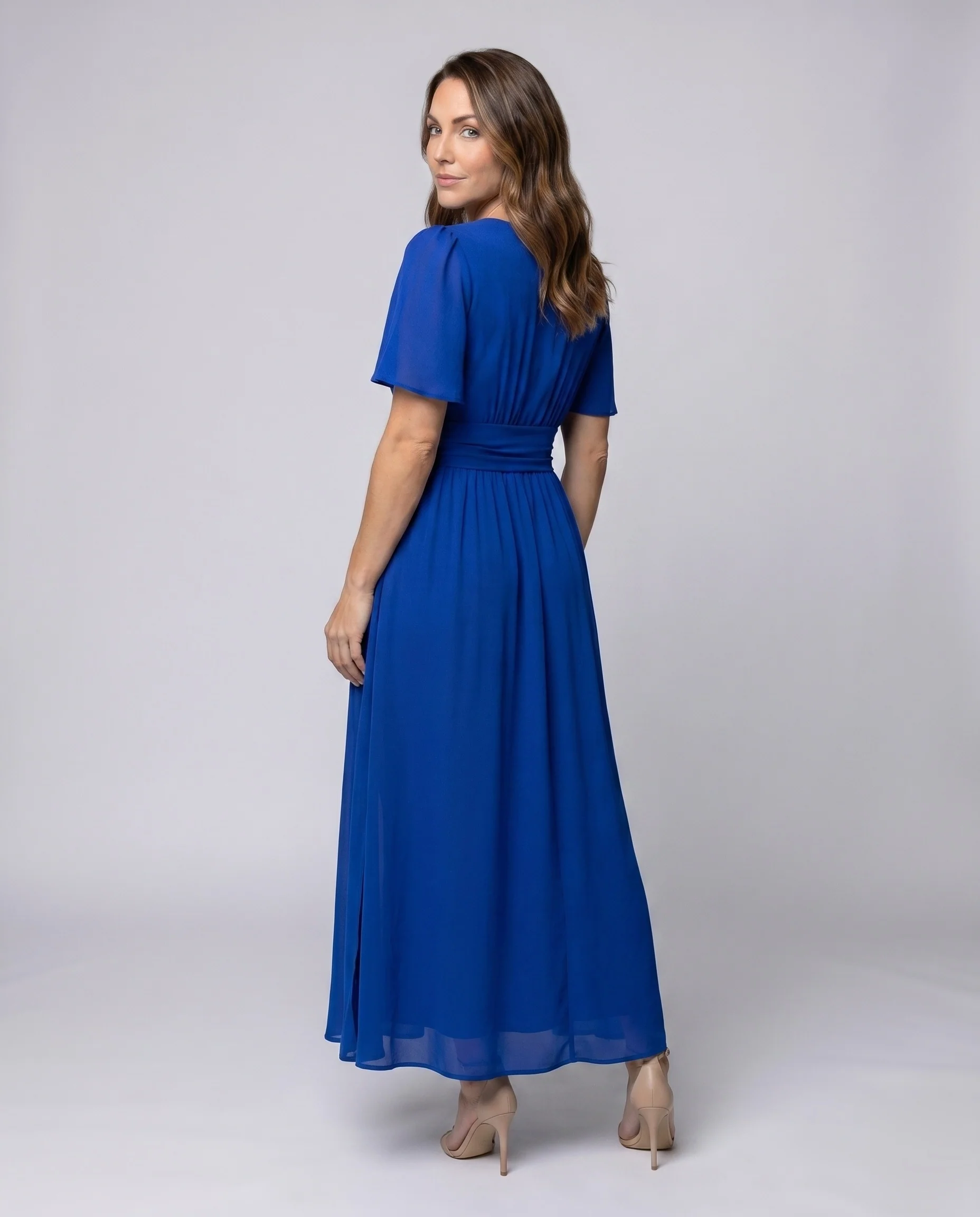 Damen Maxikleid mit voluminösen Ärmeln und tiefem V-Ausschnitt R&B - Image 4