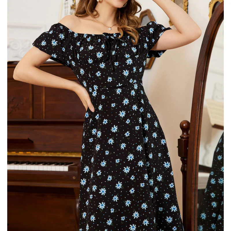 Damen Maxikleid mit voluminösen Rüschenärmeln und floralem Design R&B - Image 2