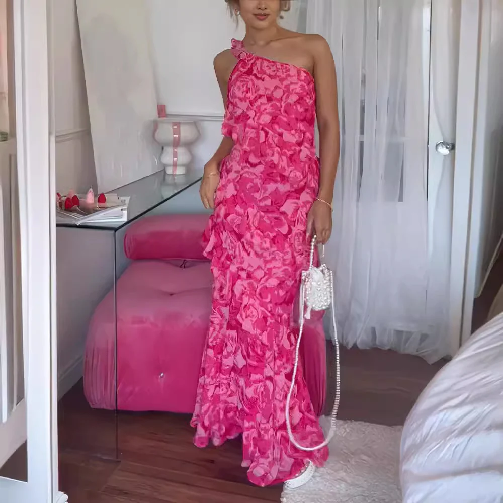 Damen Maxikleid mit voluminösen Rüschendetails und asymmetrischem Ausschnitt R&B - Image 3