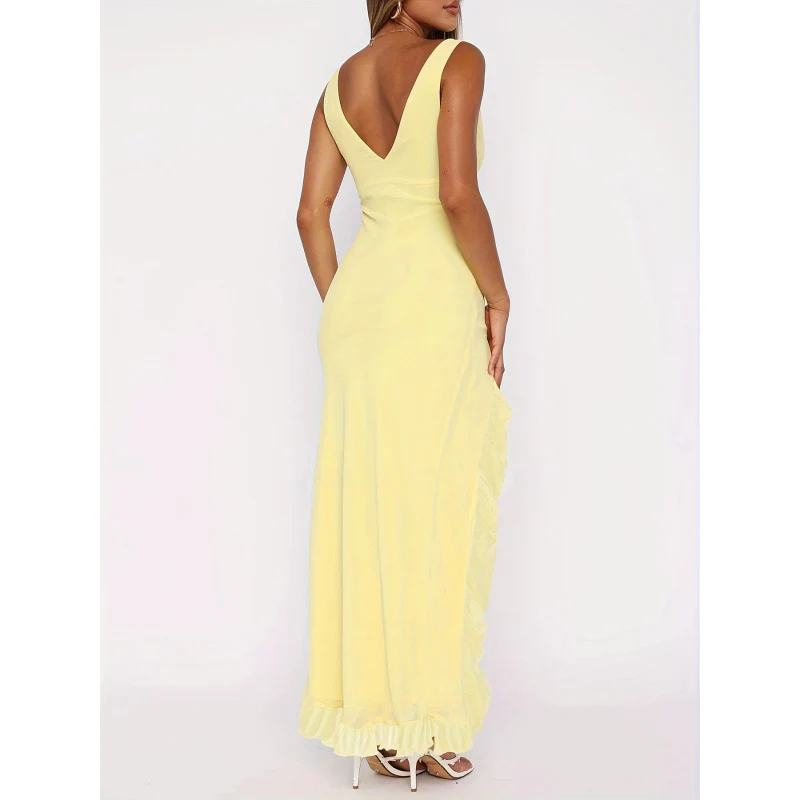 Damen Maxikleid mit voluminösen Rüschendetails und tiefem Schlitz R&B - Image 2