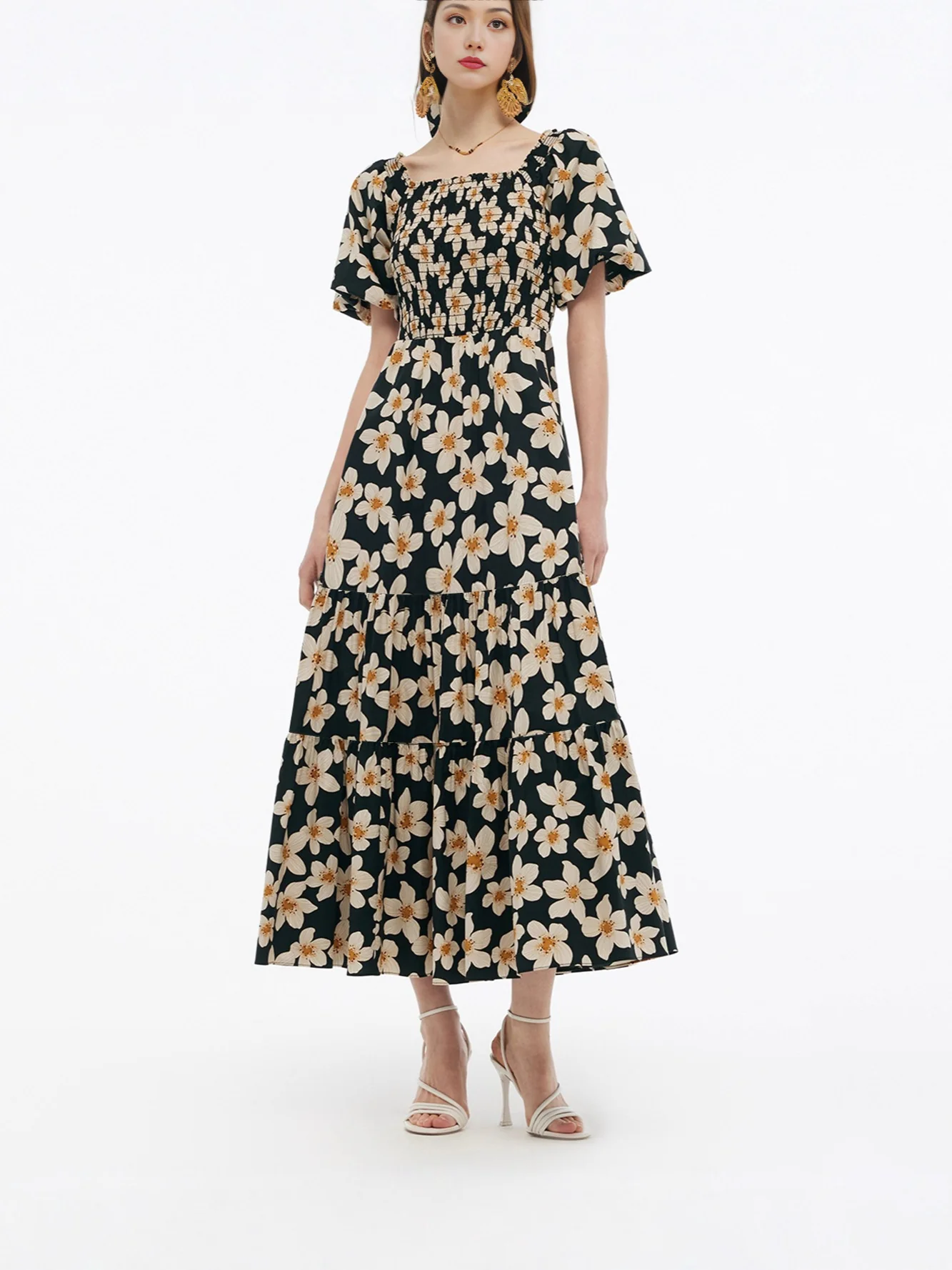 Damen Maxikleid mit voluminösem Rock und Blumenmuster R&B - Image 7