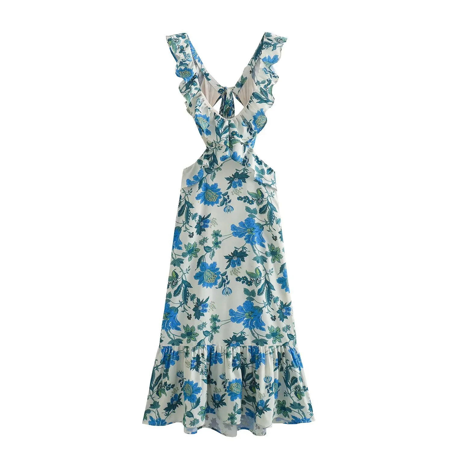 Damen Maxikleid mit voluminösem Rüschensaum und tiefem V-Ausschnitt R&B - Image 7