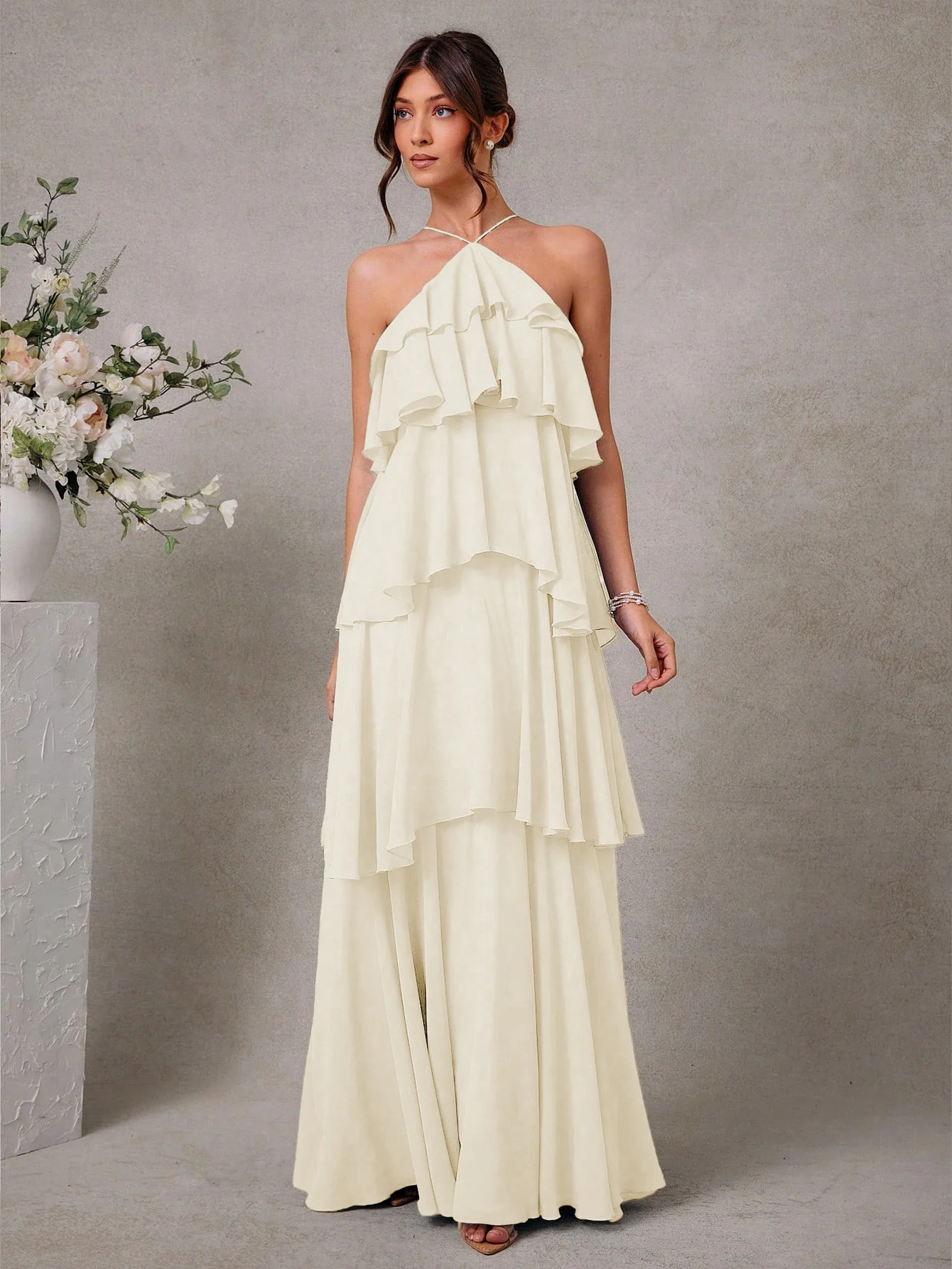 Damen Maxikleid mit voluminösen Rüschendetails und elegantem V-Ausschnitt R&B - Image 3