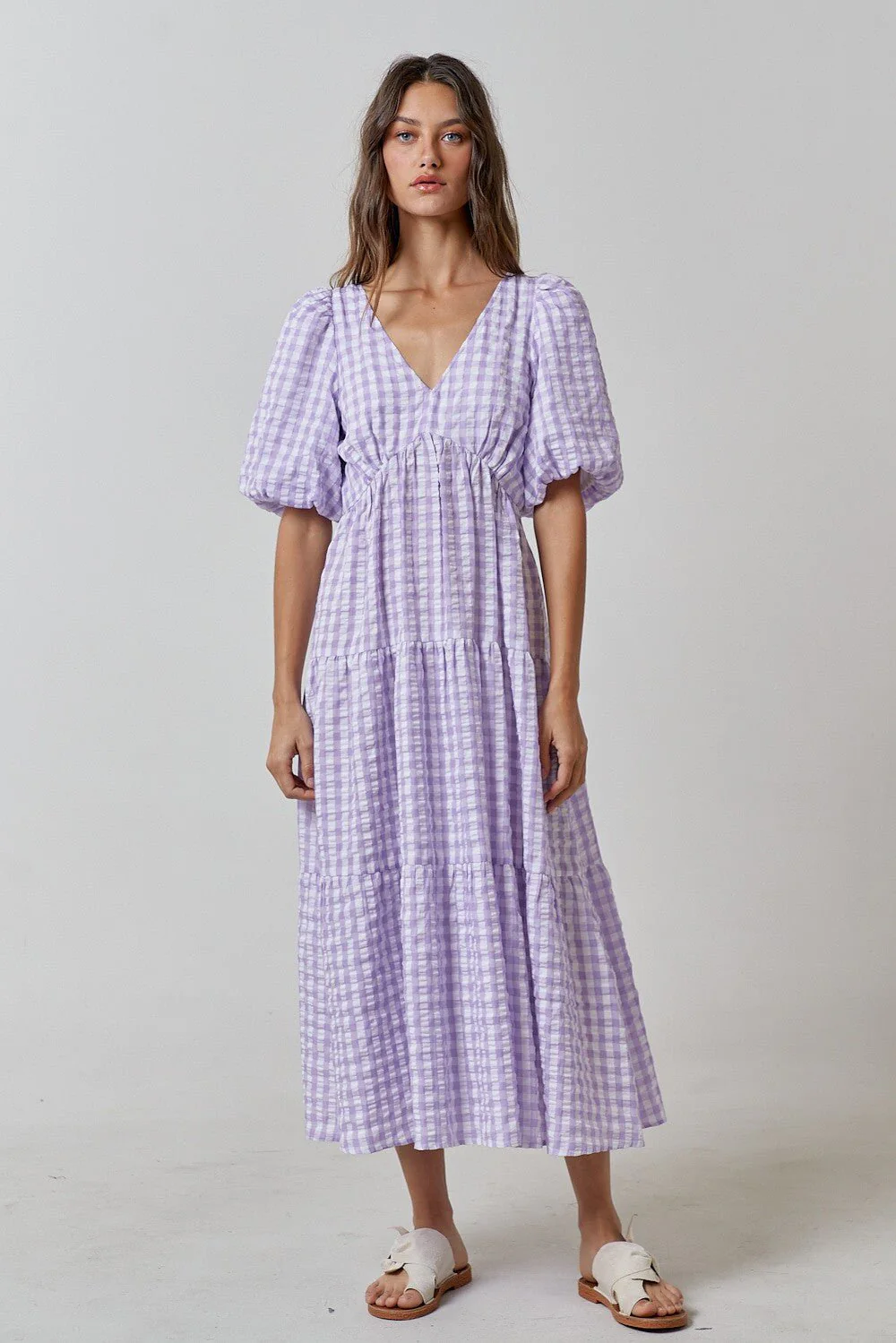 Damen Maxikleid mit voluminösen Puffärmeln und V-Ausschnitt R&B - Image 2