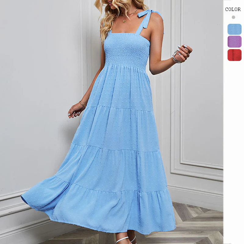 Damen Maxikleid mit zartem Smock-Oberteil und verstellbaren Trägern R&B