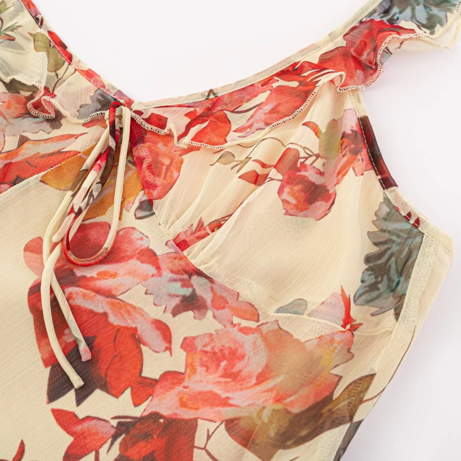 Damen Maxikleid mit zarten Rüschen und floralem Muster R&B - Image 4
