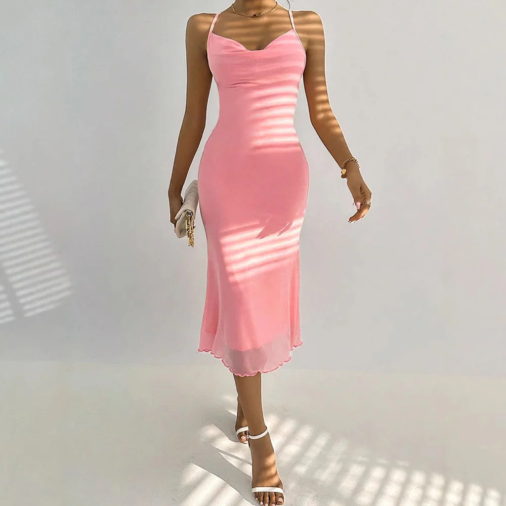 Damen Maxikleid mit zarten Spaghettiträgern und transparentem Saum R&B - Image 3