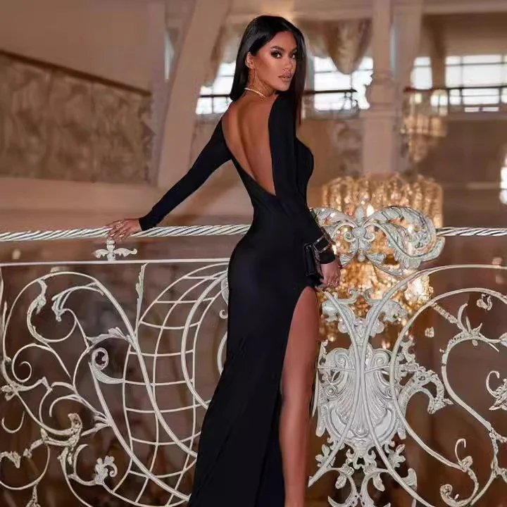 Damen Maximales Abendkleid mit schulterfreiem Design und hohem Schlitz R&B - Image 3