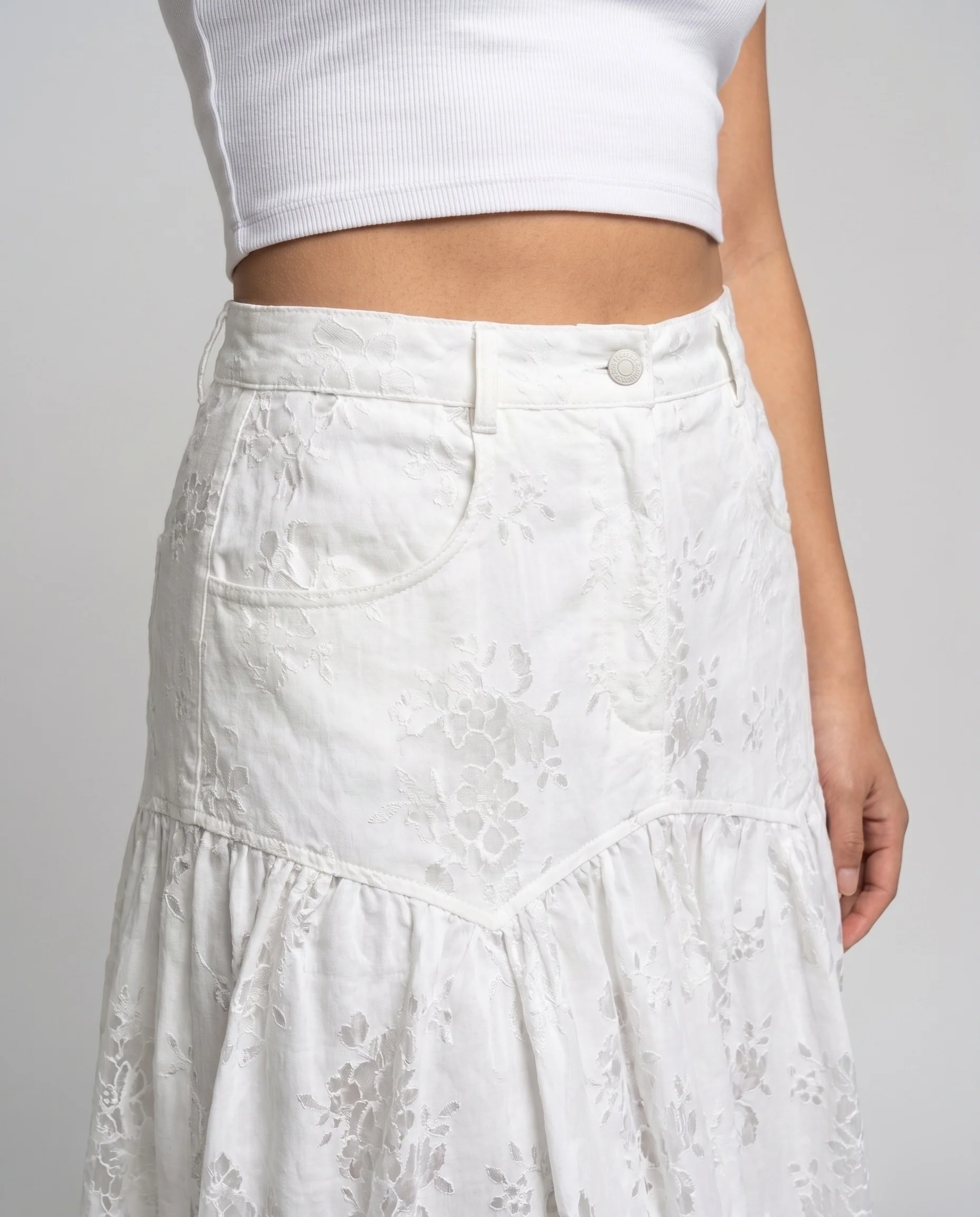 Damen Maxirock aus luftiger Baumwolle mit floralem Spitzenmuster R&B - Image 3