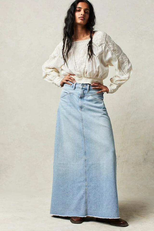 Damen Maxirock aus schwarzem Denim mit seitlichen Taschen und lässigem Schnitt R&B - Image 8