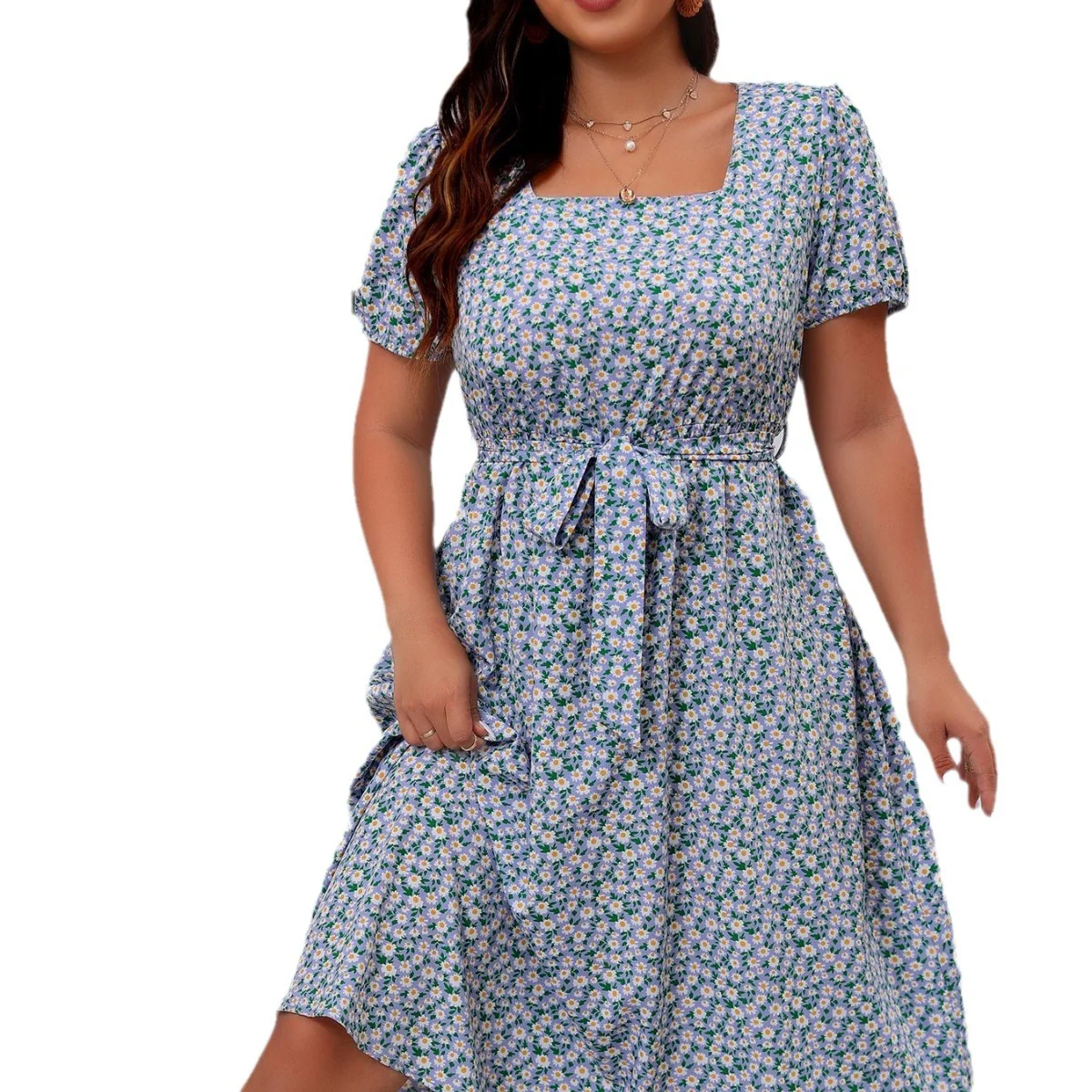 Damen Midi Kleid mit floralem Allover-Print und Puffärmeln R&B - Image 5