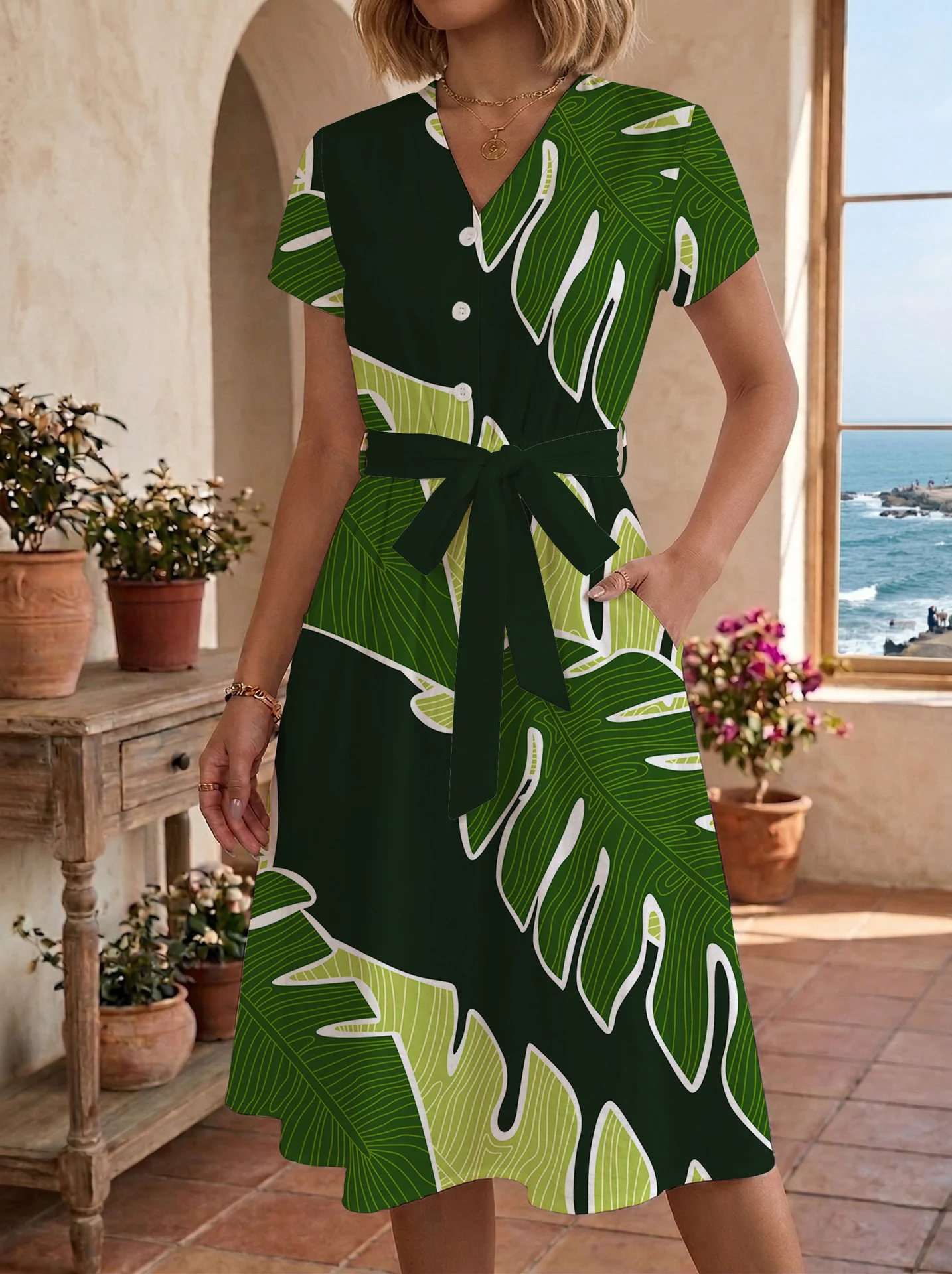 Damen Midi-Kleid mit floralem Design und bequemer Passform R&B - Image 12