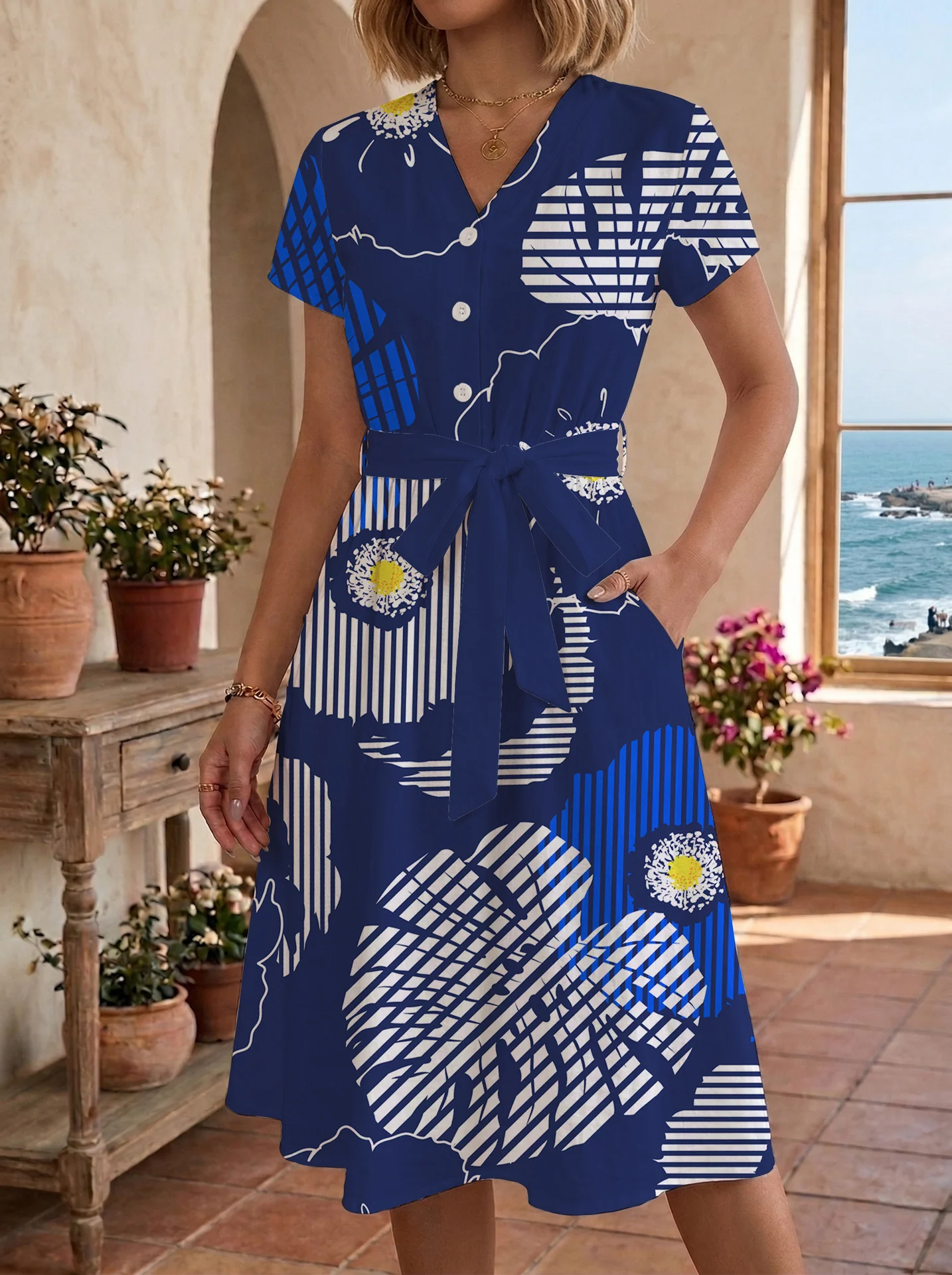 Damen Midi-Kleid mit floralem Design und bequemer Passform R&B - Image 21