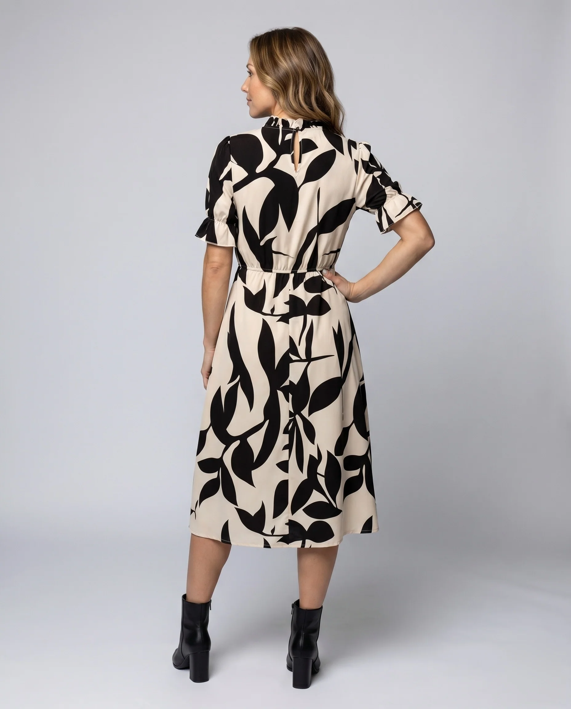 Damen Midi-Kleid mit floralem Muster und tailliertem Design R&B - Image 4
