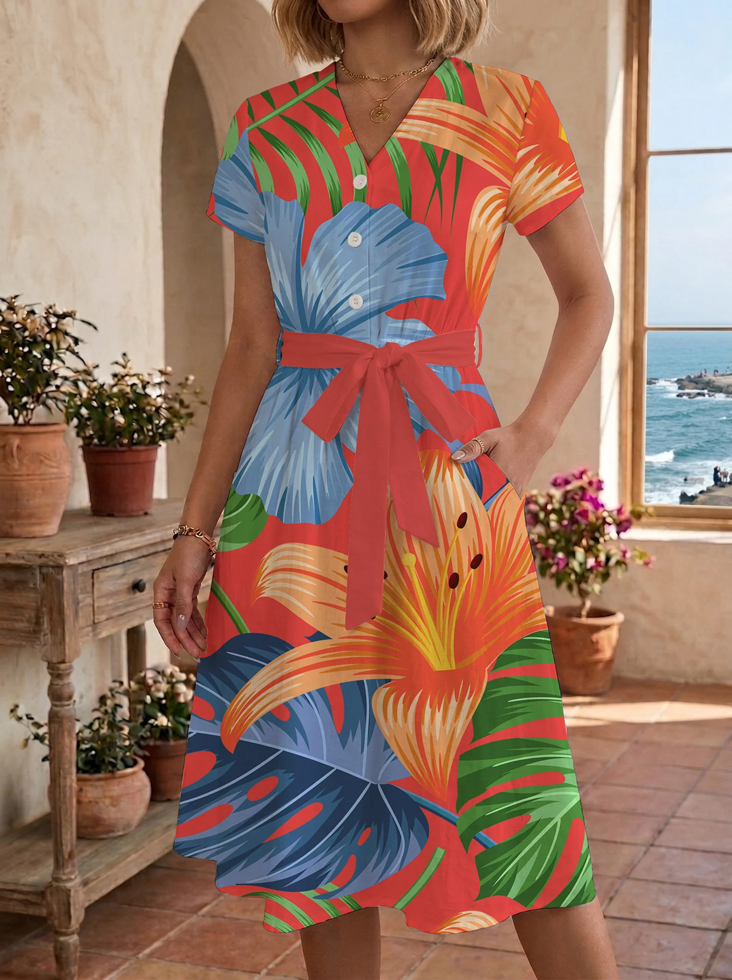 Damen Midi Kleid mit floralen Akzenten und tailliertem Schnitt R&B - Image 33