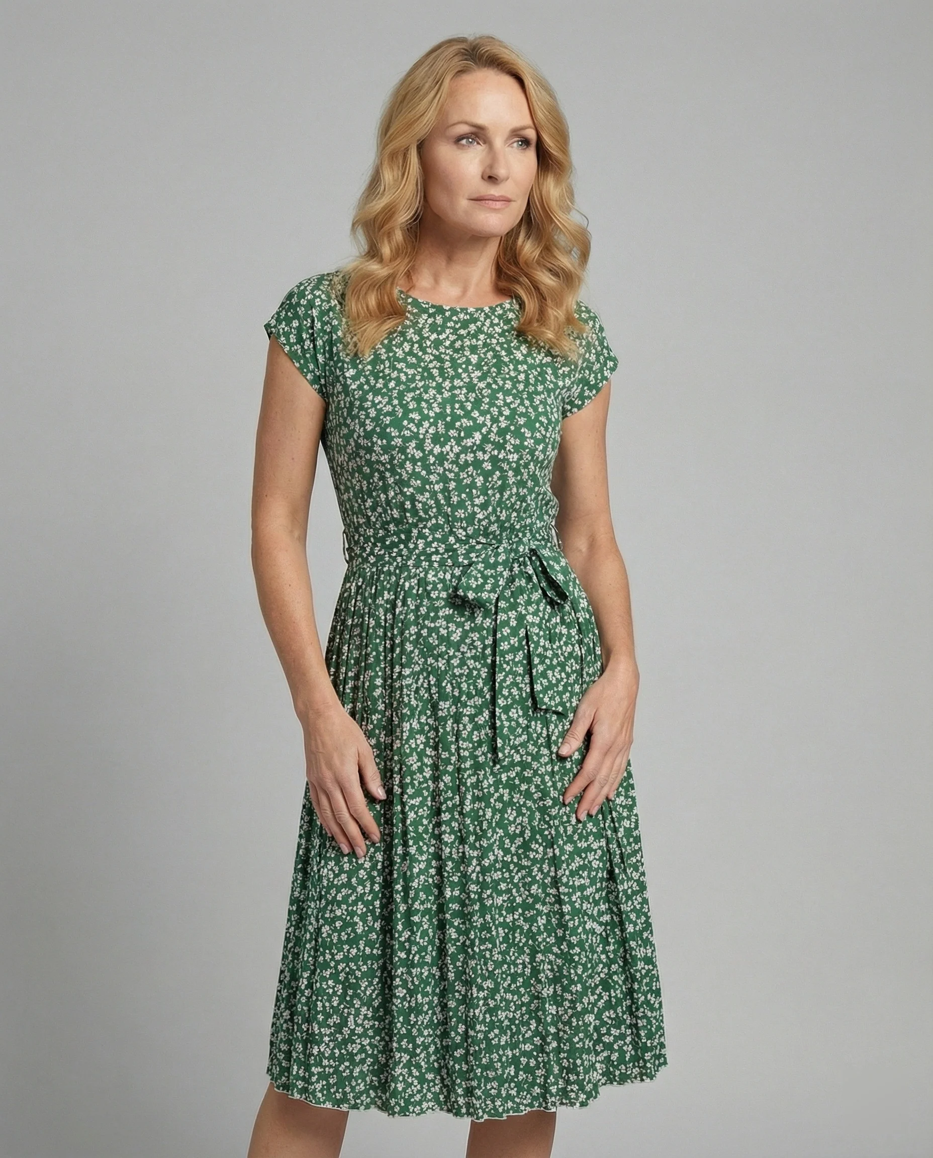 Damen Midi-Kleid mit Taillengürtel