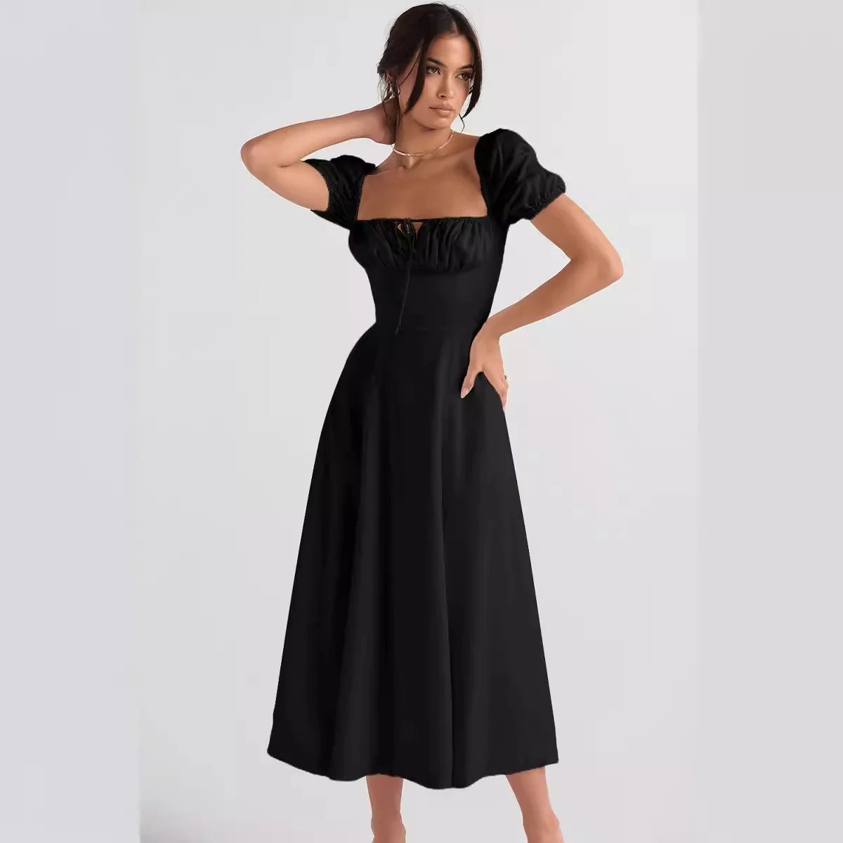 Damen Midi-Kleid mit gerafftem Oberkörper und ausgestelltem Rock R&B - Image 2