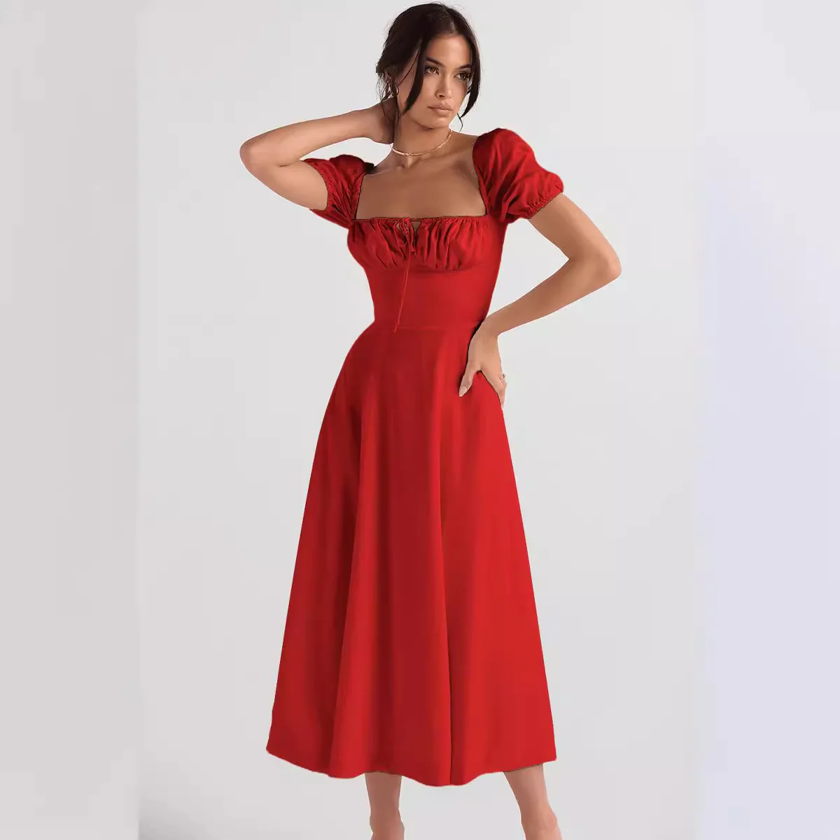 Damen Midi-Kleid mit gerafftem Oberkörper und ausgestelltem Rock R&B - Image 3