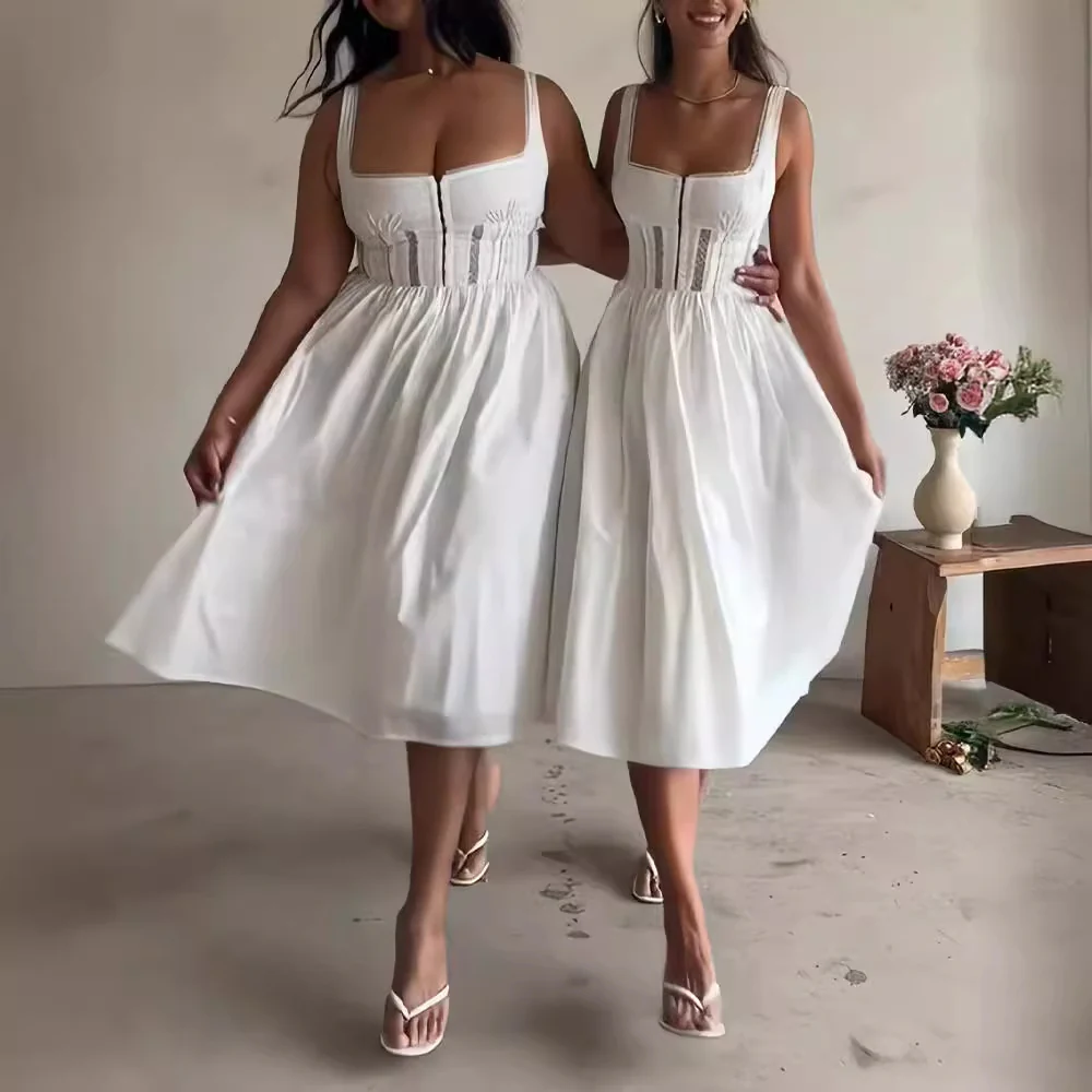 Damen Midi-Kleid mit gerafftem Oberteil und Rücken-Riemen R&B - Image 2