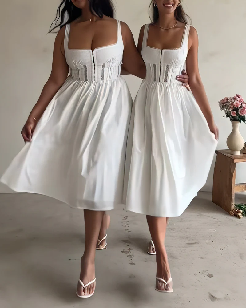 Damen Midi-Kleid mit gerafftem Oberteil und Rücken-Riemen R&B - Image 6