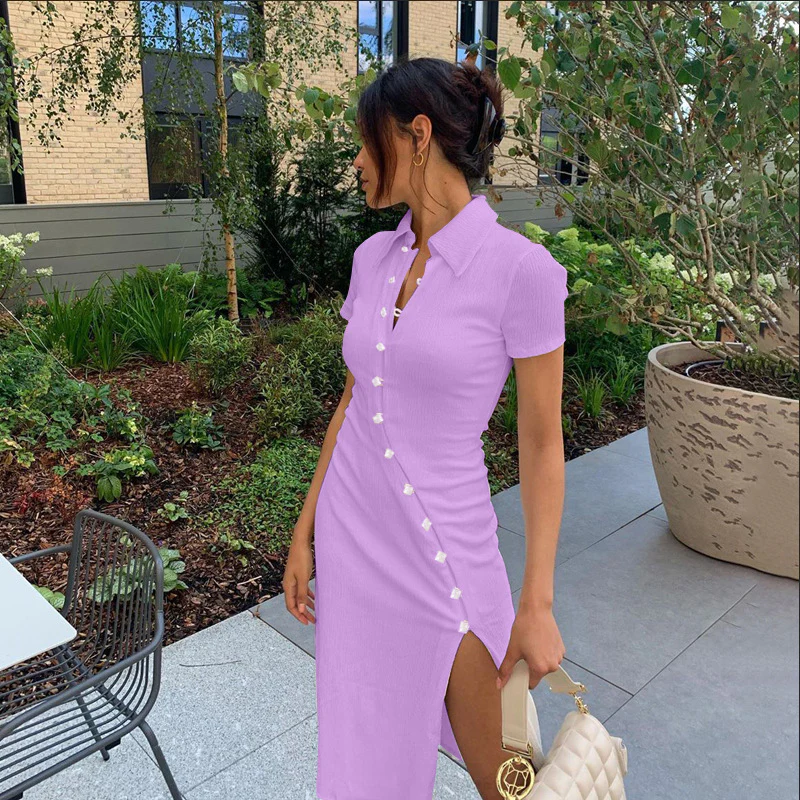 Damen Midi-Kleid mit Knopfdetail und seitlichem Schlitz R&B - Image 6